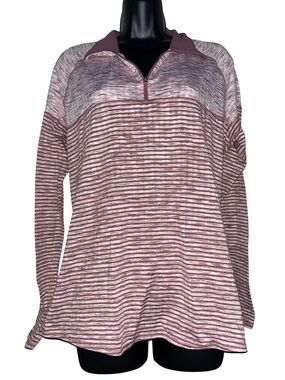 Avia Women's Active Top Quarter Zip in Plum with Stripes